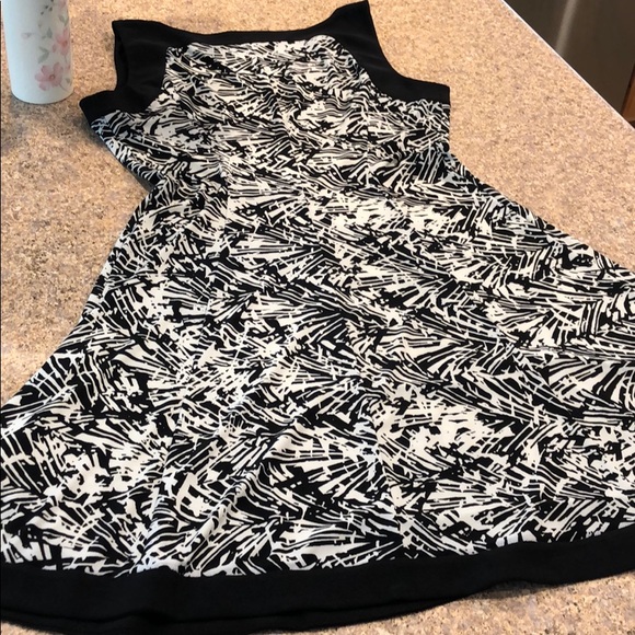 Chaps Petite Fit and Flare Dress Black and White - Picture 8 of 11